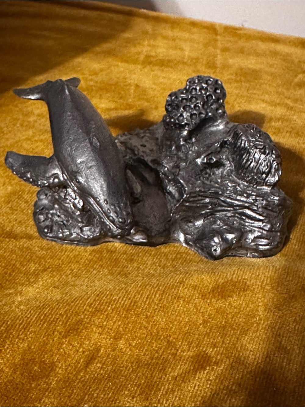 Michael Ricker Pewter #172 marine sculpture whale breaching near coral